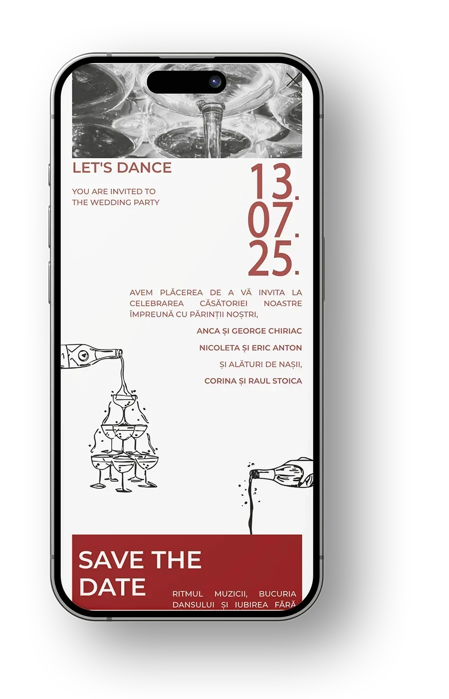 Invitatie electronica red velvet night